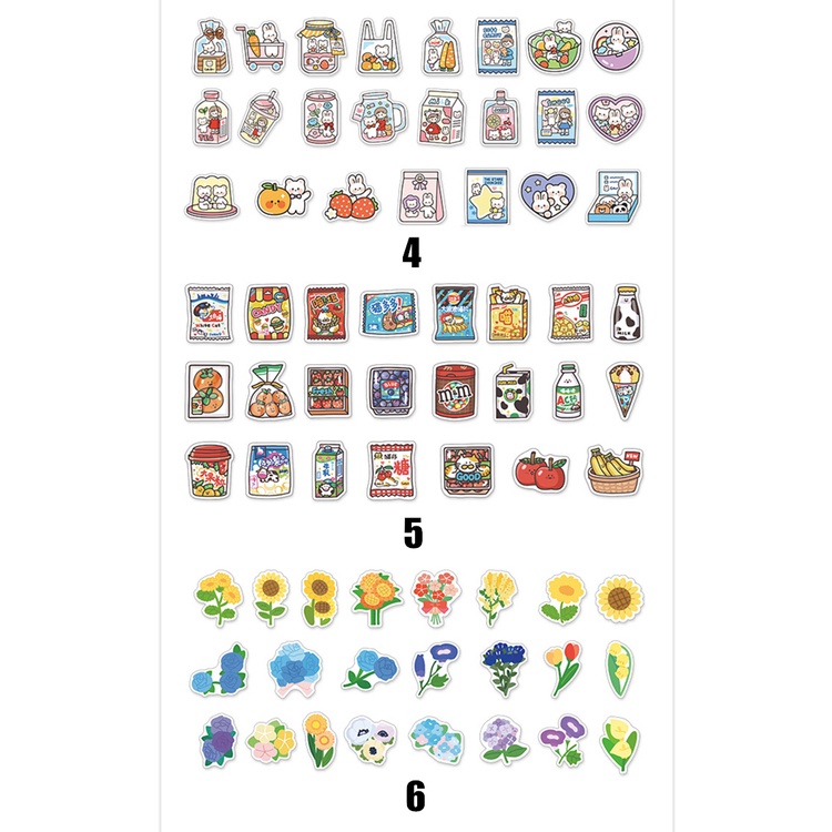 Flowertree Sticker Bộ 46 cái nhãn dán trang trí sổ sách/vật dụng dễ thương