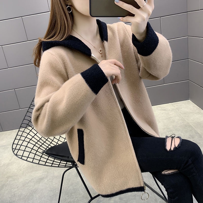 Áo khoác len có mũ trùm đầu sản phẩm mới áo khoác cardigan dây kéo ngắn Hàn Quốc hàng đầu xu hướng | BigBuy360 - bigbuy360.vn