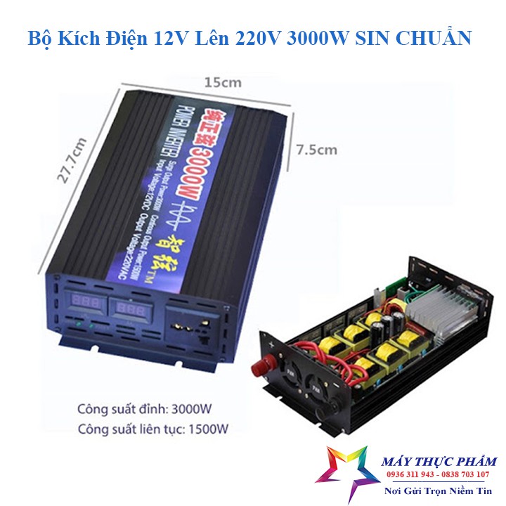 Bộ đổi nguồn inverter Sin chuẩn 3000W, kích điện ac quy 24v-220v
