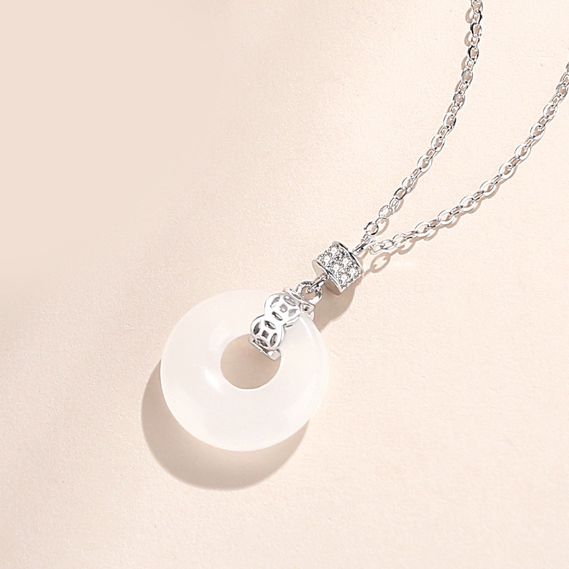 Trang nhã Màu trắng Hetian Jade Vòng cổ Thanh lịch Vòng cổ Rhinestone cho Phụ nữ Vòng cổ sang trọng