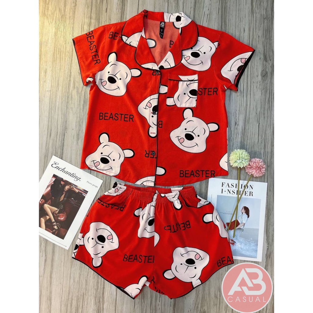 Đồ Bộ Pyjama Lụa Đùi Cho Nữ Hình Cute VNXK ABCASUAL MPĐ1