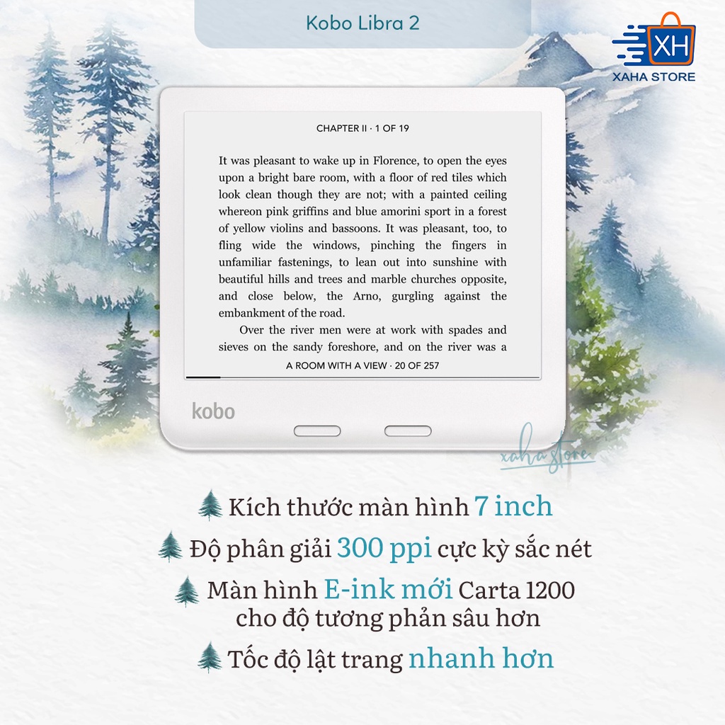 Máy Đọc Sách Kobo Libra 2 - Bản Nâng Cấp của Kobo Libra H2O 7 inch Sạc Type C Tốc Độ Hiển Thị Nhanh Hơn - Xaha Store