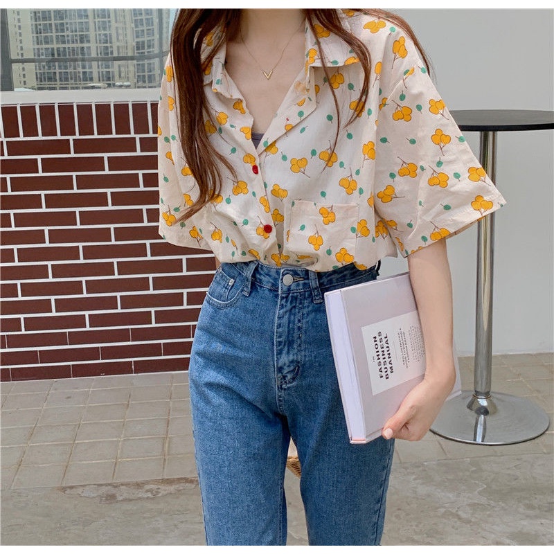 Áo Sơ Mi Tay Ngắn Cổ Bẻ In Họa Tiết Thời Trang