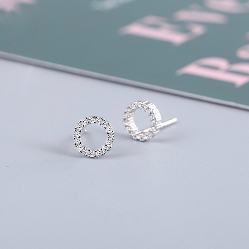 Khuyên Bạc Ta Đính Đá S925 Cao Cấp CaoBac Silver Tròn Rỗng Đá Đơn Giản, Dễ Thương Cho Bạn Gái Thanh Lịch