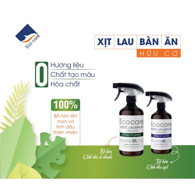 Xịt bàn ăn hữu cơ Bồ Hòn tinh dầu Quế 500ml. Thương hiệu Ecocare