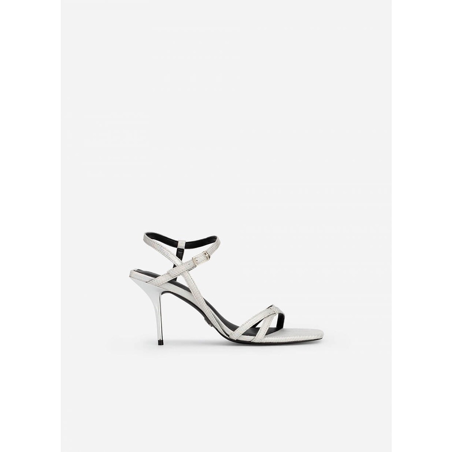 Vascara Giày Sandal Quai Mảnh Đan Nơ Vân Da Kỳ Đà - SDN 0696 - Màu Bạc
