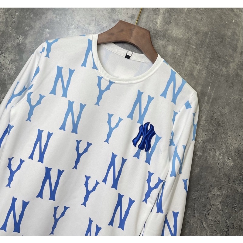 Áo nỉ dài tay hai mầu đen trắng có hoạ tiết in logo NY, Áo thu đông thời trang mặc đôi phong cách trẻ trung.