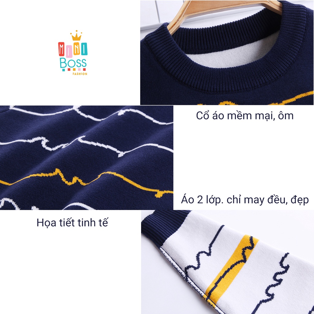 Áo len cho bé trai 10-29kg Quảng Châu 2 lớp | Áo len họa tiết cá voi siêu ấm MiniBoss