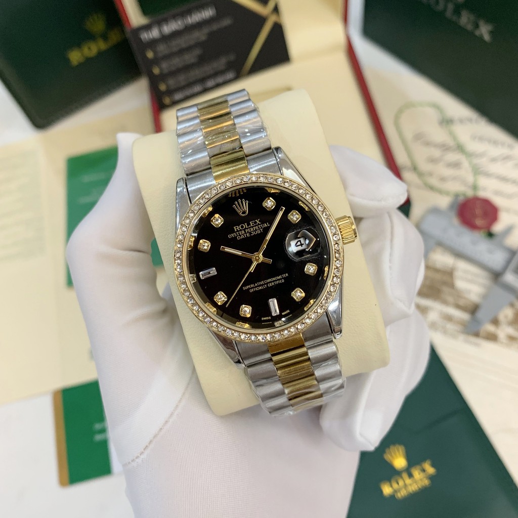 [Fullboxx 1:1] Đồng hồ nam Rolex - viền đá dây kim loại chống nước - DH501