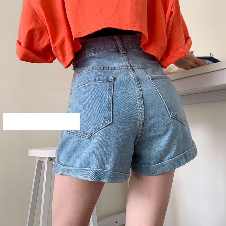 Quần Short Denim Lưng Cao Ống Rộng Màu Sắc Ngọt Ngào Kiểu Dáng Đơn Giản Trẻ Trung | BigBuy360 - bigbuy360.vn