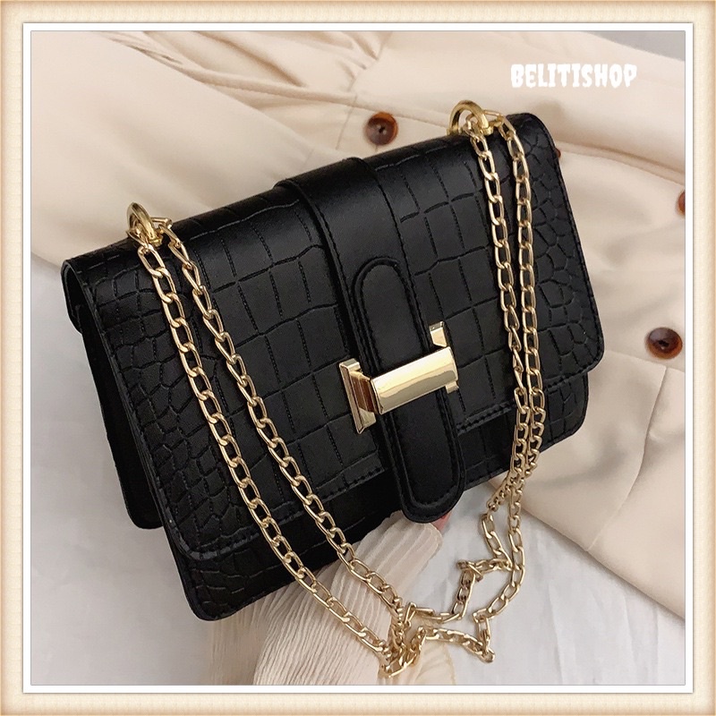 [AFF4SMA giảm đến 25K đơn 99K] Túi xách nữ, túi đeo chéo vân da cá sấu khóa chữ H trẻ trung thanh lịch BELI05