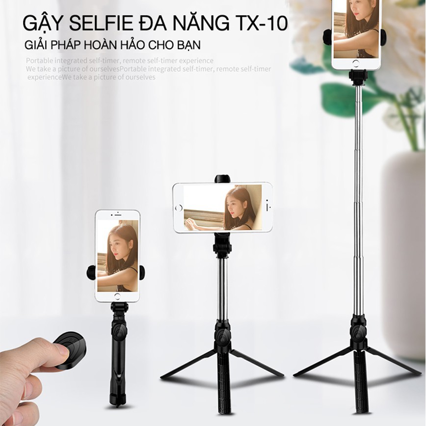 Gậy Tự Sướng đa năng Kéo Dài Có Chân Đứng Kèm Điều Khiền bluetooth Đa Năng 3 Trong 1 selfie Tripod TX-10