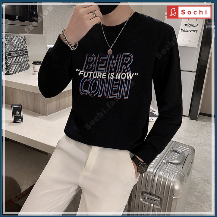 Áo nỉ nam dài tay, áo nam thu đông cổ tròn chất dày mịn basic BENR mã SW8.06