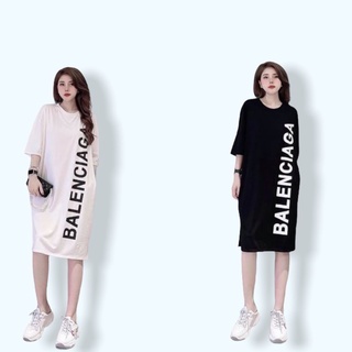 ĐẦM DÁNG SUÔNG-Váy suông cotton in chữ "BALEN" tay lỡ fom thụng k túi dưới 65kg