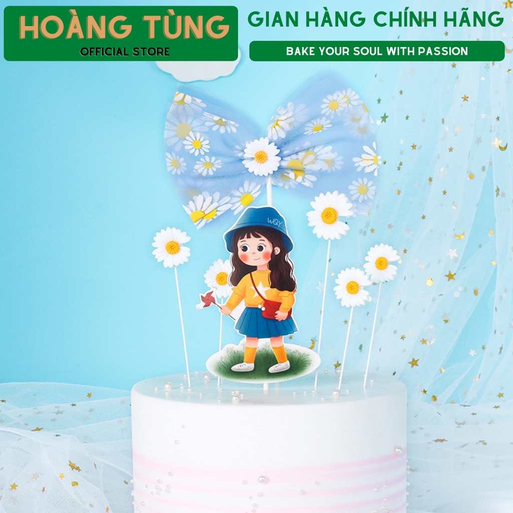 Set trang trí bánh sinh nhật, bánh kem, hoa cúc