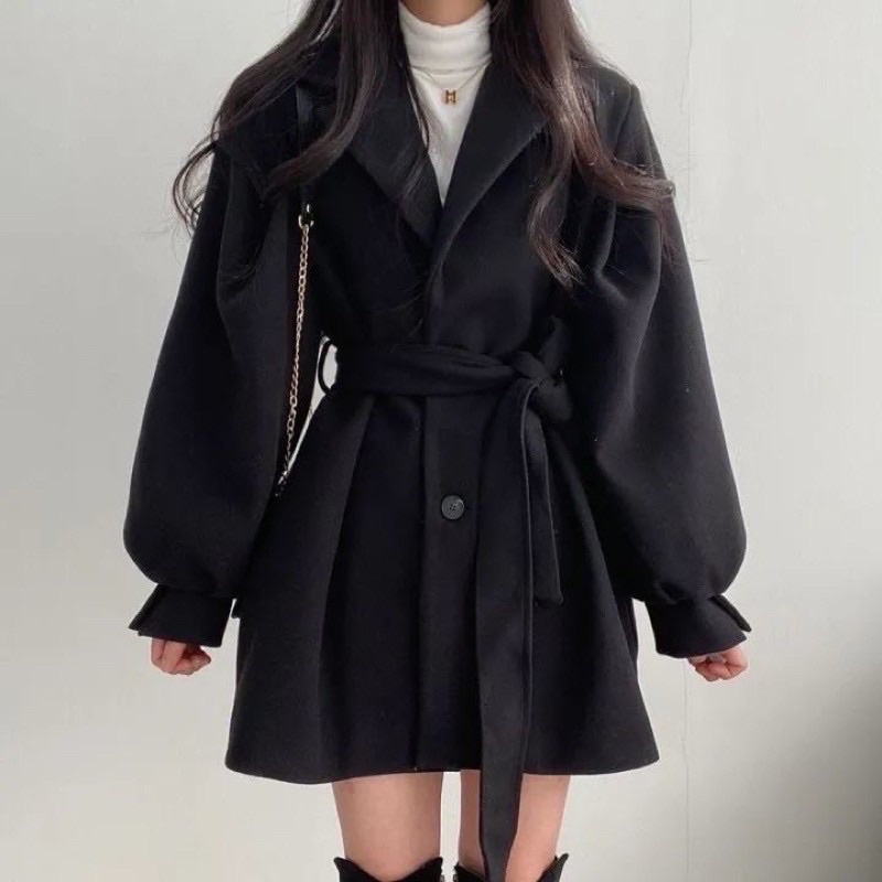 Áo khoác dạ 1 lớp đóng cúc thắt eo Ulzzang ☁️
