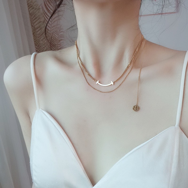 Dây chuyền kim loại mạ vàng 18k hai lớp phong cách thời trang âu mỹ