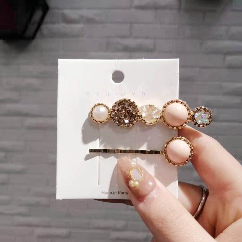 Set 2 kẹp tóc đính đá đơn giản kiểu dáng Hàn Quốc B016