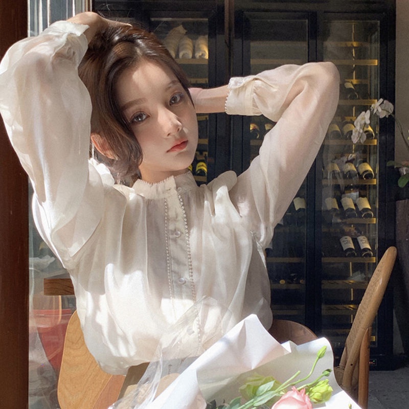Áo Sơ Mi Tay Phồng Dài Dáng Rộng Thời Trang Xuân Thu 2022 Cho Nữ