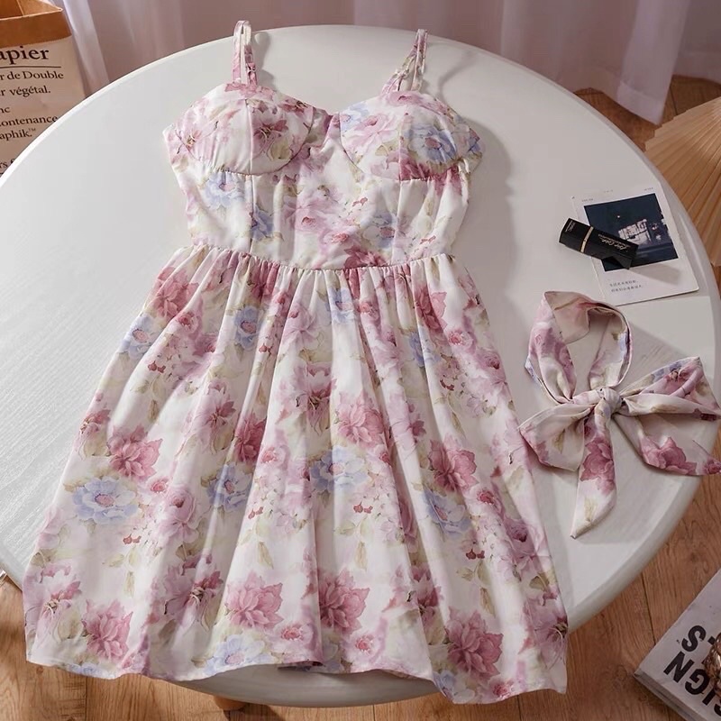 Pass đầm 2 dây lụa hoa tiểu thư ulzzang size s