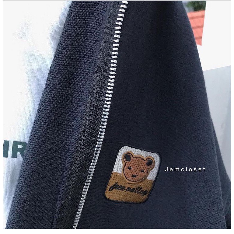 Áo Khoác Zip Nữ Tay Dài JEM CLOSET Bearr Form Rộng Unisex Dễ Thương Chất Liệu Da Cá Mềm Mịn - 1790