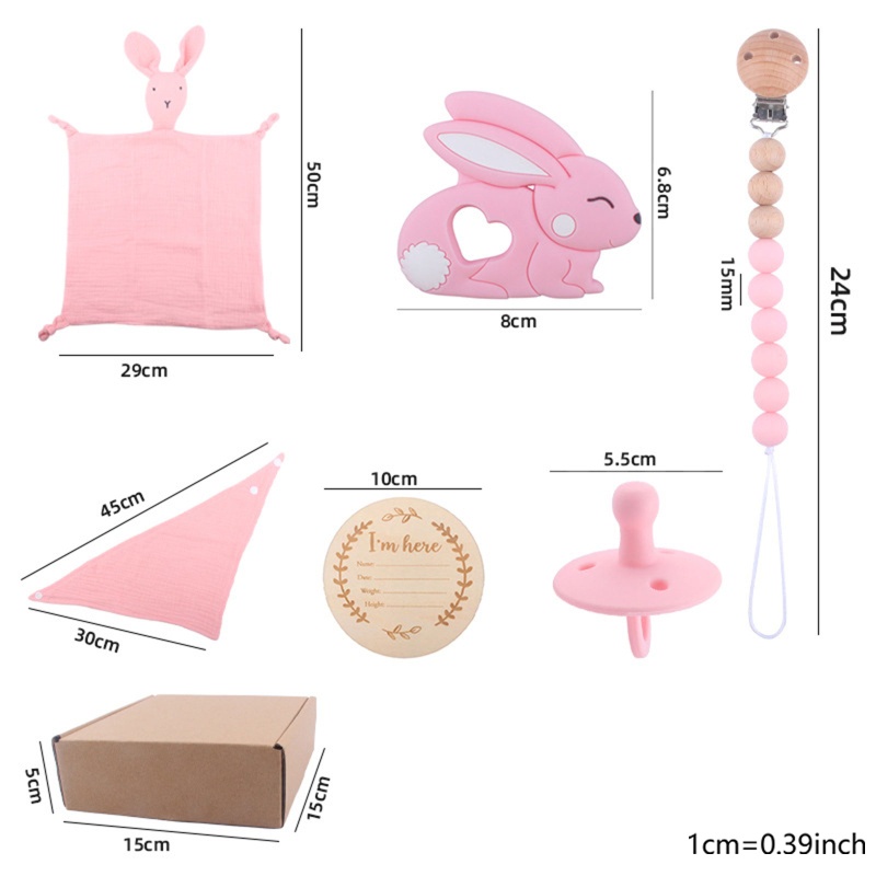 Bộ Thẻ Núm Vú Giả Hình Thỏ Kèm Khăn Lau Cho Bé Sơ Sinh