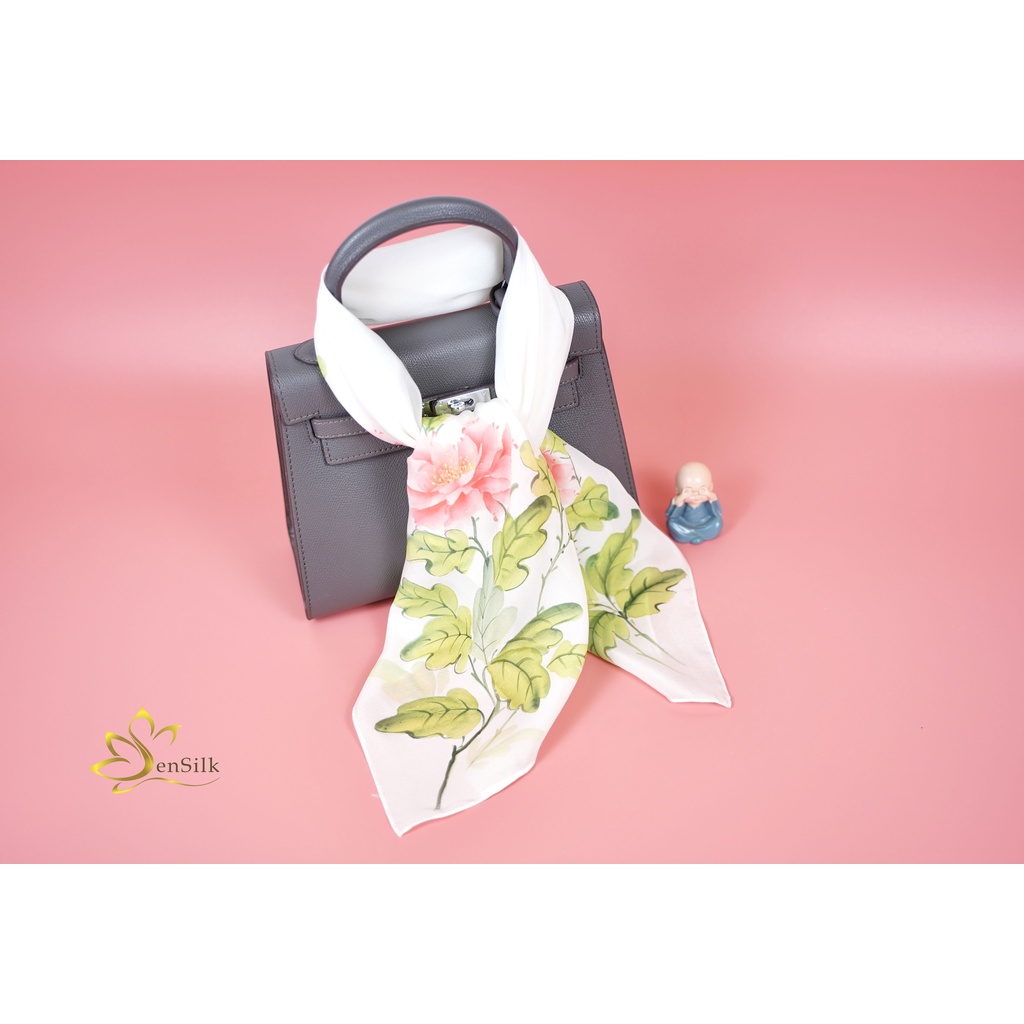 Khăn Lụa Bảo Lộc Vẽ Tay Hoa Mẫu Đơn – Quà Tặng 20/11