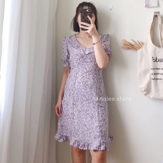 Váy hoa cổ V bèo