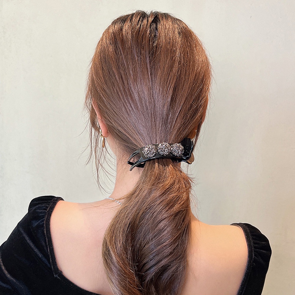 Phụ Kiện Kẹp Tóc Đuôi Ngựa Bằng Acrylic Hình Nơ Đính Đá Phong Cách Hàn Quốc Tinh Tế kẹp 2 mặt