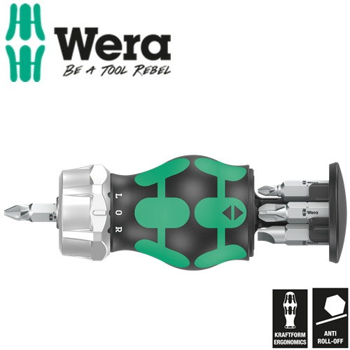 Dụng cụ mở vít cán ngắn tròng cóc tự động Wera 05008885001 Kraftform Kompakt Stubby Magazin RA 3 gồm 6 cái