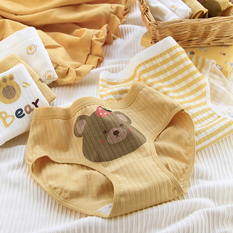 Quần Lót Nữ Cotton Cao Cấp mềm mại tông vàng họa tiết gấu vàng đáng yêu ngộ nghĩnh MÃ 680