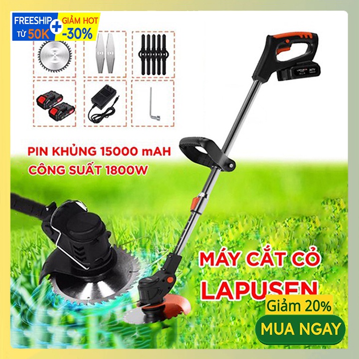 Máy cắt cỏ cầm tay cao cấp LAPUSEN không dây dùng pin 15cell siêu khủng Kèm 8 lưỡi cưa