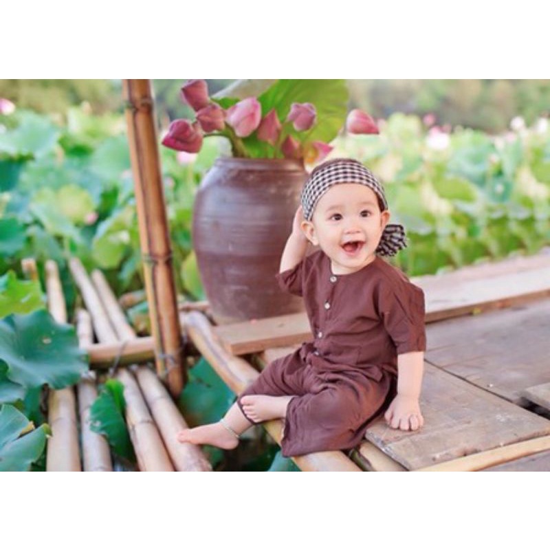 Bộ bà ba nâu tay ngắn cho bé trai bé gái