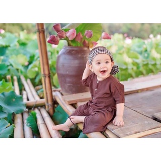 Bộ bà ba nâu tay ngắn cho bé trai bé gái