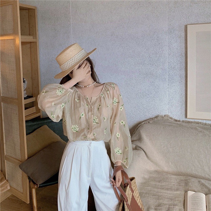 Áo kiểu thêu hoa nhí