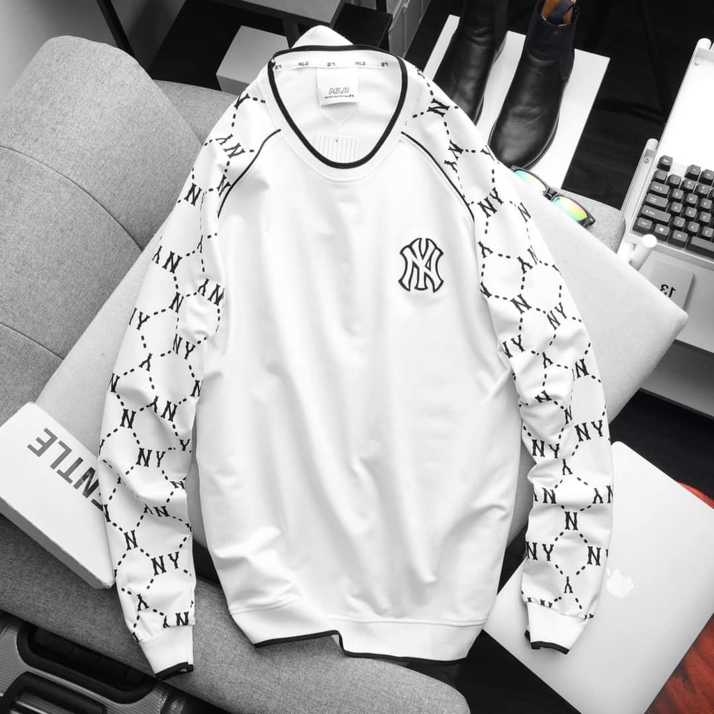 Áo sweater thun nỉ dài tay unisex NY đen trắng, logo thêu vải cao cấp cho nam,nữ hàng hiệu đi chơi TPT Shop 2021ML04