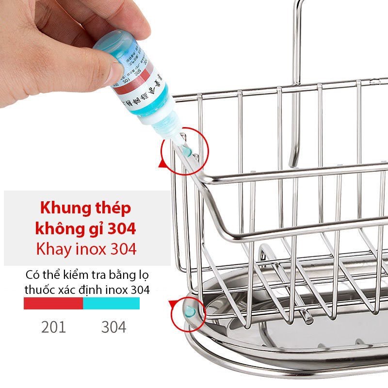 Giá Inox Để Rẻ Rửa Bát Có Khay Hứng Nước, Treo Khăn Dán Tường Tiện Lợi