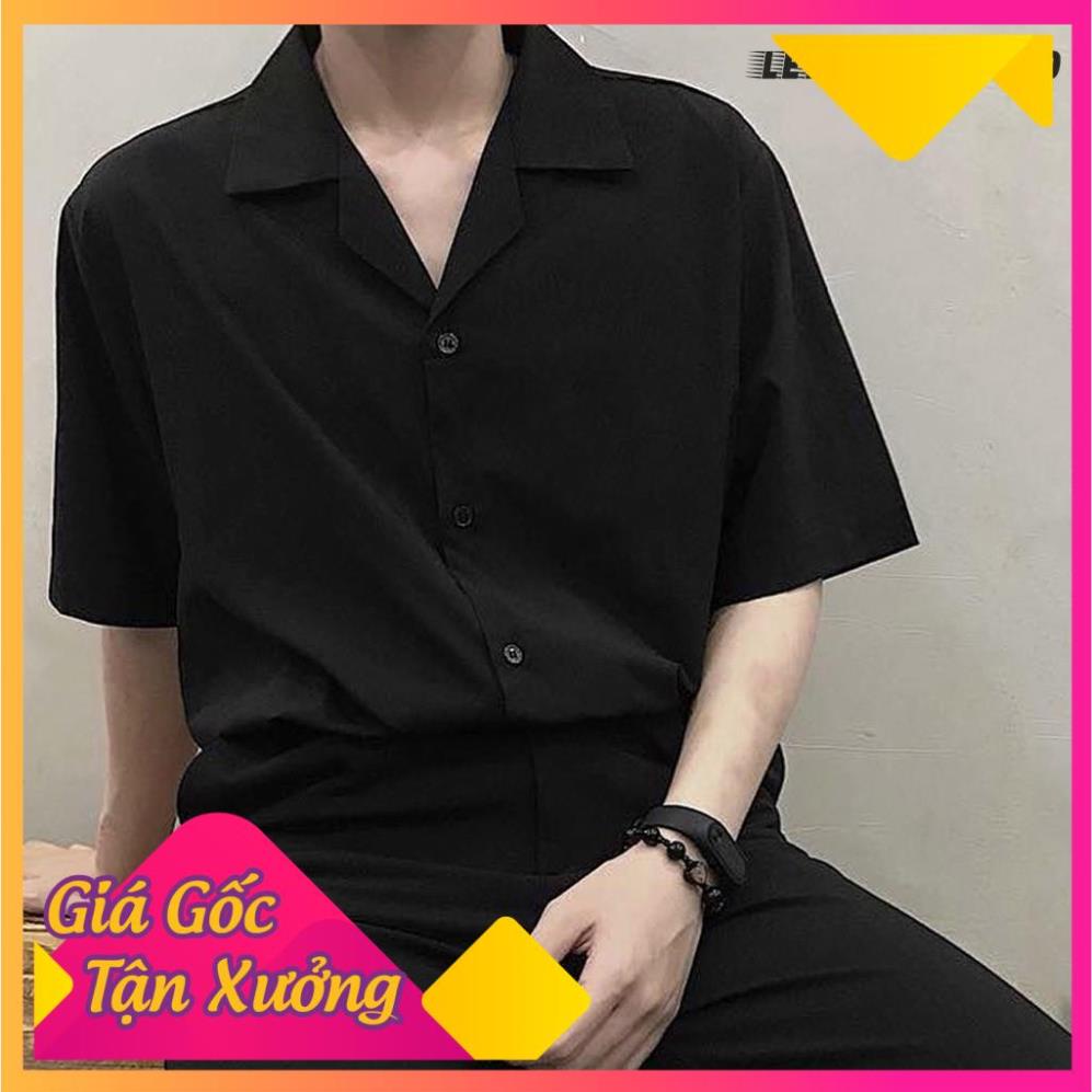 F Áo Sơ Mi Ngắn Tay Nam Nữ Cổ Vest TRƠN Trắng Và Đen - Kiểu sơ mi tay ngắn form rộng Cổ Vest và Cổ Đức Leevin Store DS