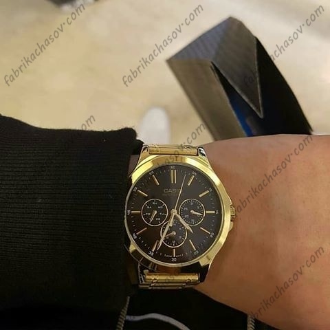 Đồng hồ Đôi Nam nữ Casio V300G, đồng hồ chính hãng, dây thép màu vàng mặt 6 kim