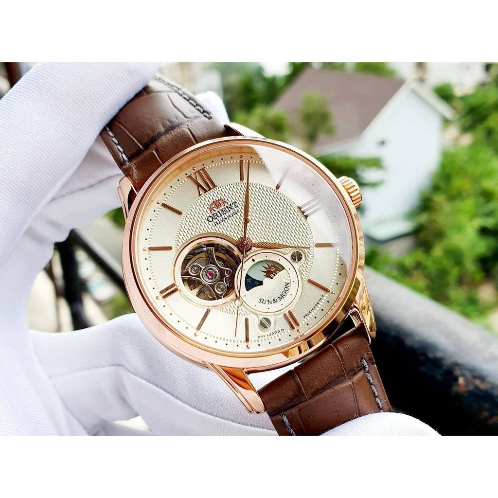 Đồng hồ nam Orient Sun & Moon Gen 4 RA-AS0003S10B - Viền vàng hồng rose gold