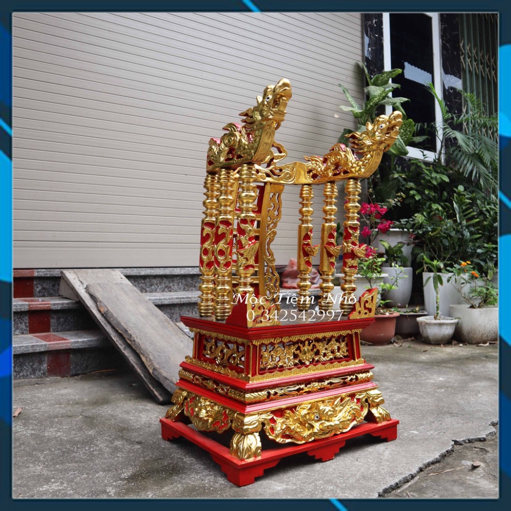 Long Ngai Thờ Gia Tiên Góc Rồng gỗ mít Sơn Son 3 Cỡ