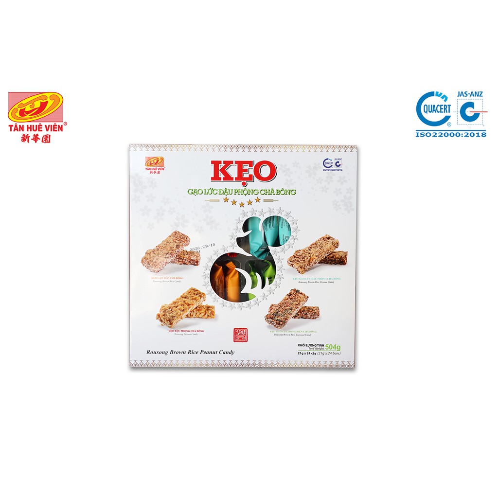 Kẹo gạo lức đậu phộng chà bông Tân Huê Viên 504g