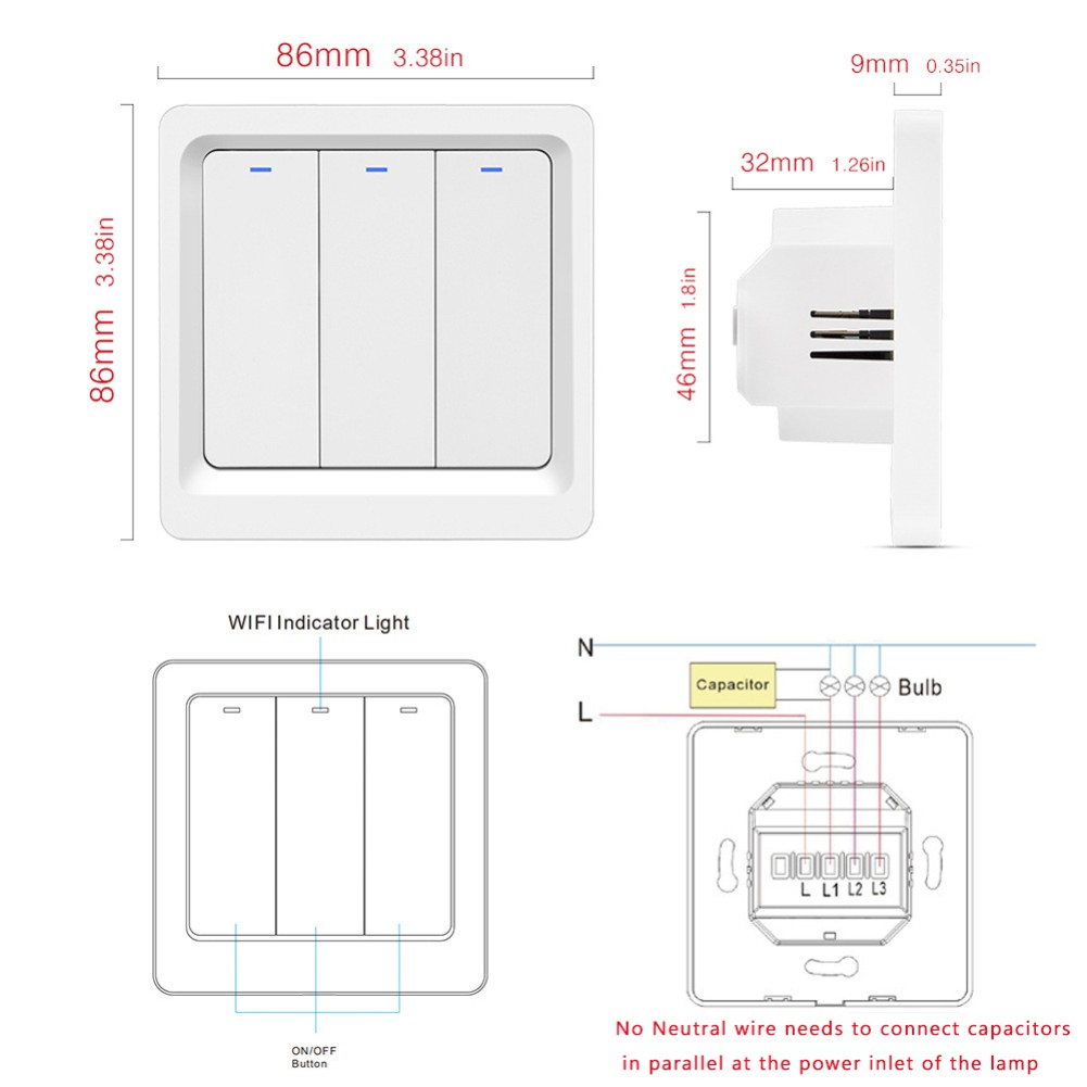 Công Tắc Cảm Ứng Thông Minh Wifi 1 / 2 / 3 Gang 220-240v Cho Alexa / Google