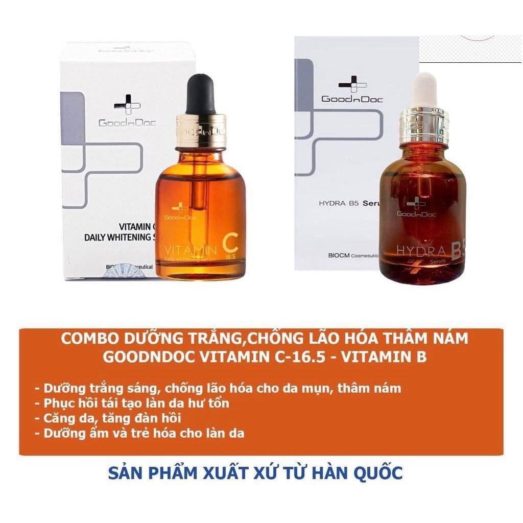 Bộ Dưỡng Da Goodndoc Combo Serum B5 + Vitamin C + Kem Dưỡng Rau Má Cho Mọi Loại Da Nhập Khẩu Chính Hãng