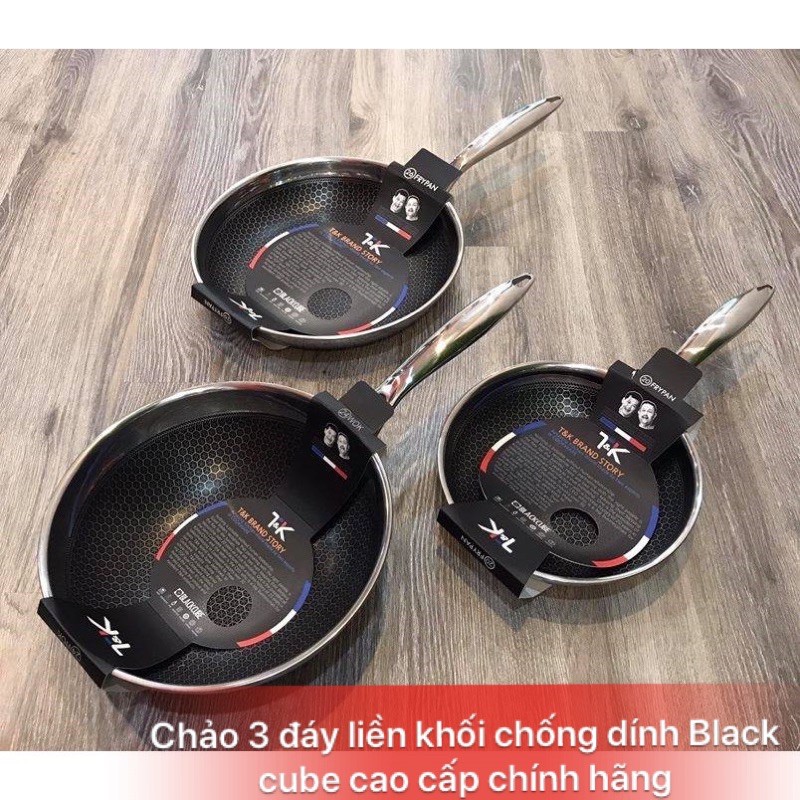 Chảo cạn & sâu lòng bếp từ T&K Blackcube 24/26/28/30/32 cm Hàn quốc, lớp chống dính siêu bền