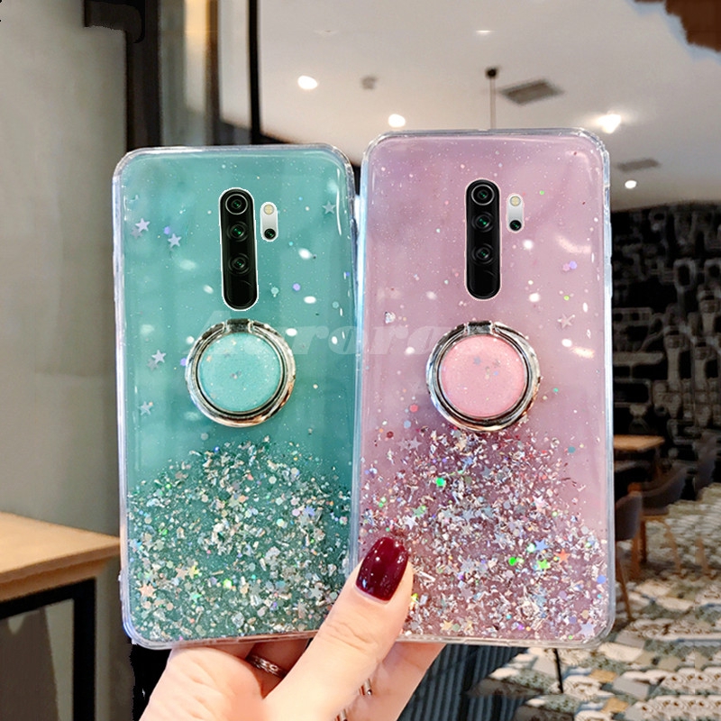 Ốp điện thoại mềm phủ kim tuyến kèm đế đỡ vòng khuyên cho Xiaomi Redmi 6 Pro 8 8A Note 7 8 Pro 8T Note 10 Note 10 Pro