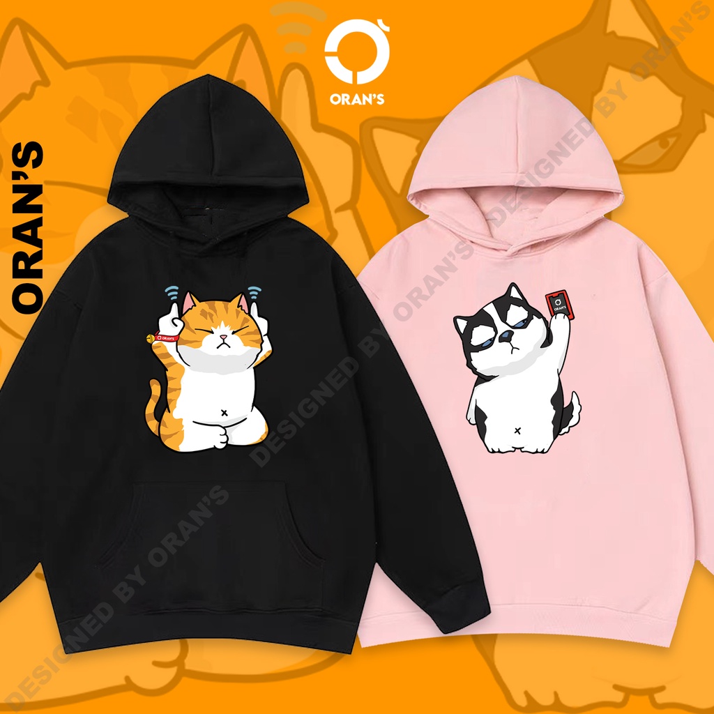 Áo Hoodie đôi in hình chó husky và mèo 13 chất nỉ cotton lót bông cao cấp form rộng unisex ORANS - ORAN'S HOODIE COUPLE