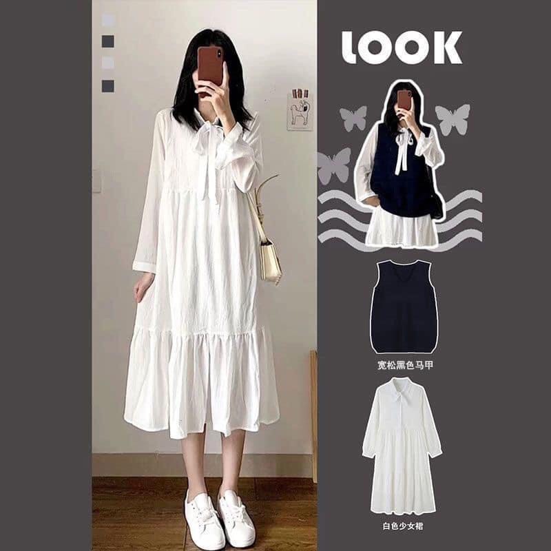 [Mã FAMAYWA2 giảm 10K đơn 50K] Đầm Babydoll Dài Tay Cột Nơ Nữ Tính | BigBuy360 - bigbuy360.vn