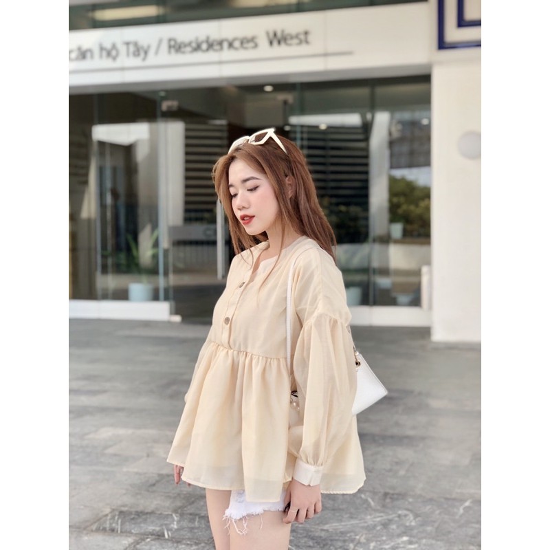 Áo babydoll voan tay phồng nhieu màu ( 159)