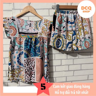 Đồ bộ mặc nhà 🍀 FREESHIP 🍀 Đồ bộ mặc nhà quần đùi thổ cẩm lụa hàn mềm mịn Freesize dưới 55kg
